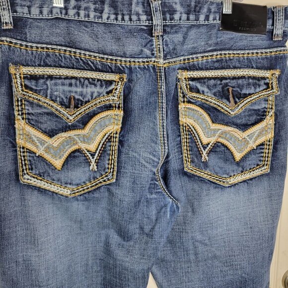 CJ Black Men's 38x32 Relaxed Straight Flap Pocket High Rise Blue Denim Jeans - Picture 11 of 12